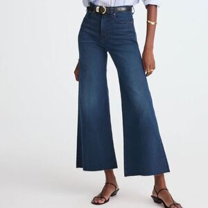 Madewell Flared Wide Leg Jeans High Rise Raw Hem Magic Pockets Dark Wash 30T NWT